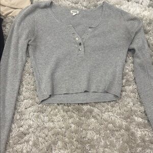 Garage Gray Ribbed Button Down Top